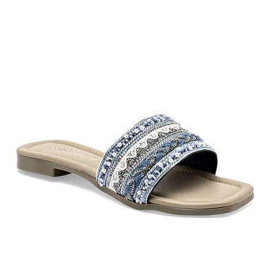 Mora Tierra Sandalia Piso Azul Blanco Plata Para Mujer Cod.142016