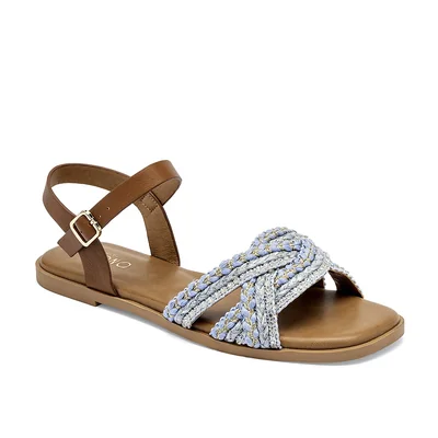 Capa De Ozono Sandalia Piso Azul Camel Para Mujer Cod.140891