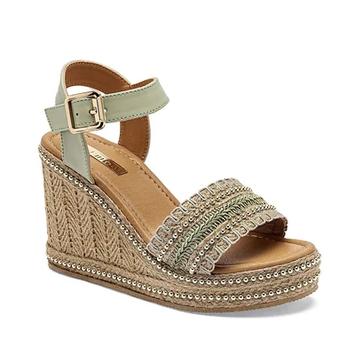 Mutante Sandalia Cuña Verde Beige Para Mujer Cod.140746