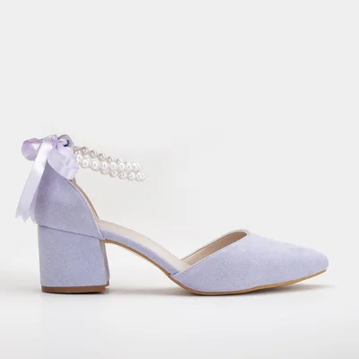 Miranda - Zapatos de tacón lila con perlas