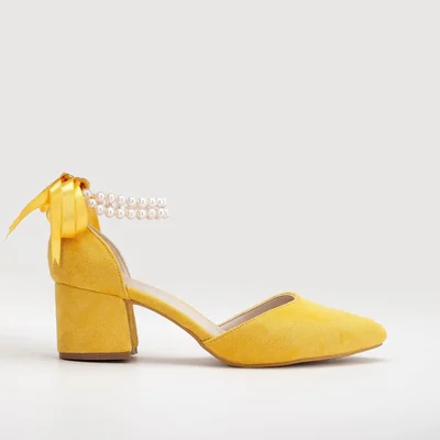 Miranda - Zapatos de tacón amarillos con perlas