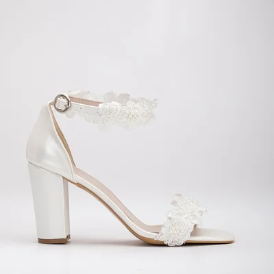Dede - Tacones de novia de encaje color marfil