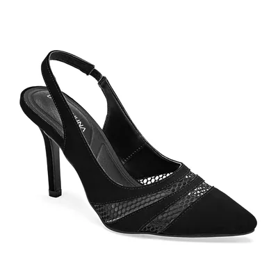 Zapatilla de tacón destalonado negro con detalles texturizados