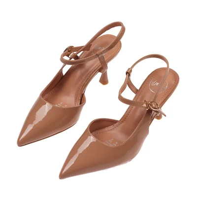 Zapatilla Stiletto Multitiras Nude Charol Torli&mo Mujer