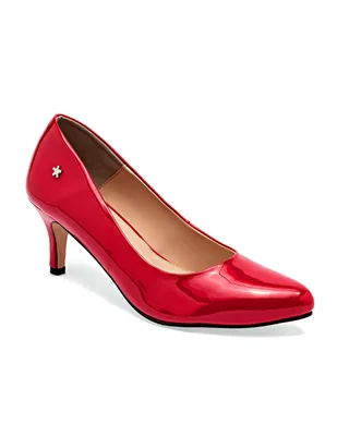 Zapatilla de tacón medio en charol rojo