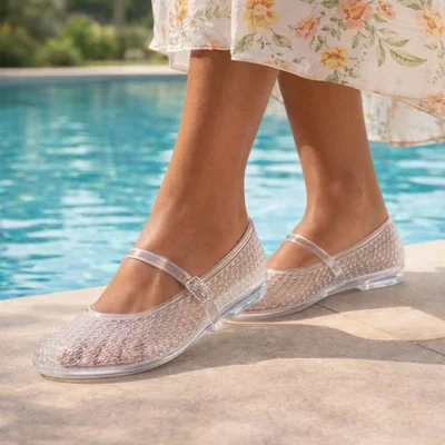 Flats tipo jelly  transparentes con textura trenzada