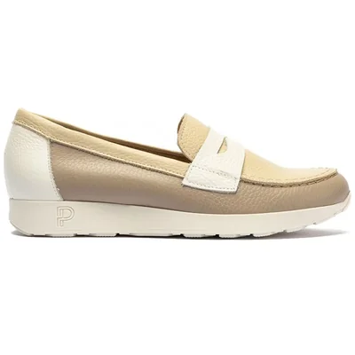 Mocasín Combinado Pitillos Beige para Mujer