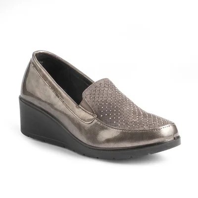 Mocasín Cuña Emporium Dorado con Aplicación Pedrería para Mujer