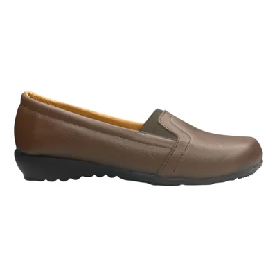 Zapato Cómodo Dama Pie Diabético O Delicado Cafe, Piel Flats LAS CUATAS ZAPATERIAS