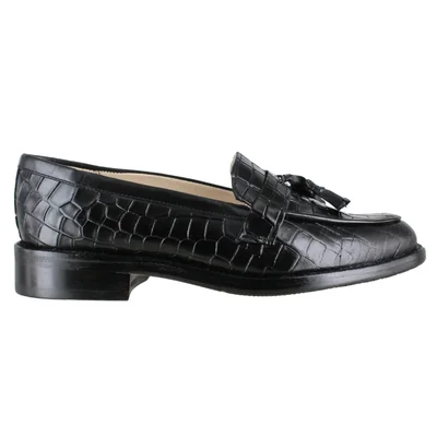Zapato Elegante Mocasín Dama Carlo Ronaldi 1015 Res Grabada Lagarto Negro Mestizo Cuero Injerto Estilo Distinguido