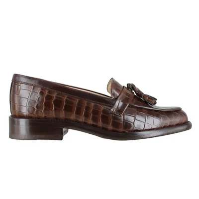 Zapato Elegante Mocasín Dama Carlo Ronaldi 1015 Res Grabada Lagarto Café Mestizo Moka Cuero Injerto Estilo Distinguido