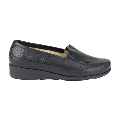 Mocasín Negro Vestir Mujer Capricho 862 Confort Piel Punteada