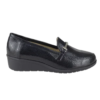 Mocasín Negro Vestir Mujer Capricho 6116 +3cm Tacón Slip On