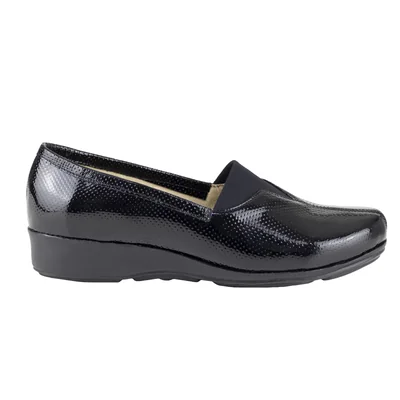Mocasin Negro Para Mujer De Charol Capricho 919 Ancho Ligero