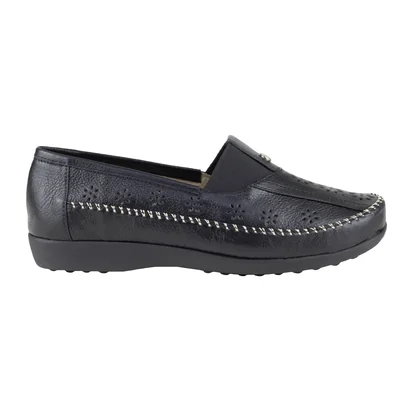 Mocasín Negro Para Mujer Floreado Ludolfo Cota 1347 Confort