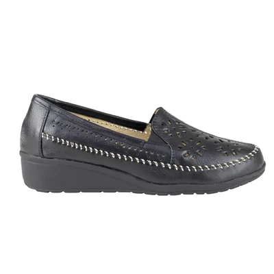 Zapato Slip On Mujer Negro Capricho 6254 Semivestir Texturas
