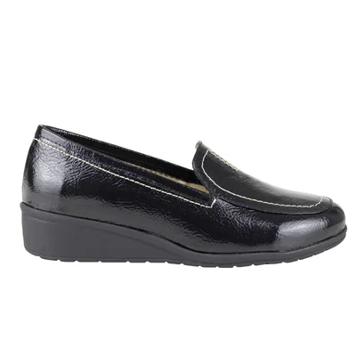 Mocasín Negro Charol Mujer Capricho 6209 Semivestir Costuras