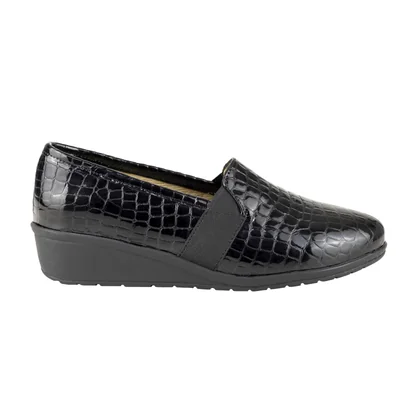 Mocasin Negro Mujer Capricho 6186 Confort Escamado Slip On