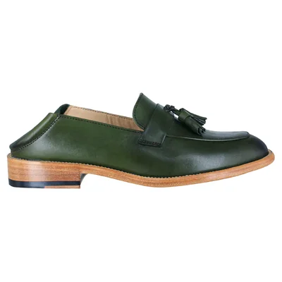 Zapato Mocasin Elegante Dama Carlo Ronaldi 1004 Mestizo Verde Cuero Acabado Auténtico