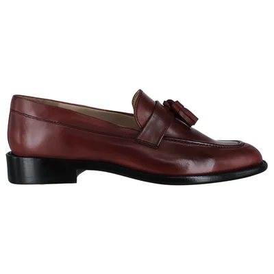 Zapato Mocasín Vestir Dama Carlo Ronaldi 1095-B Becerro Vino Cuero Casual Diseño