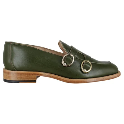 Zapato Formal Doble Hebilla Dama Carlo Ronaldi 1011 Mestizo Verde Cuero Elegancia Distinguida