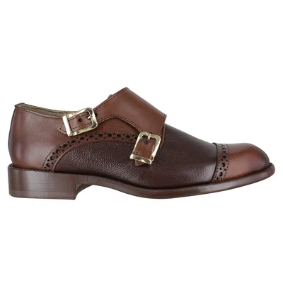Zapato Diseño Clásico Dama Carlo Ronaldi 1006 Manta Café Capuchino Becerro Cuero Doble Hebilla