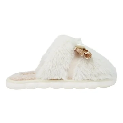 Pantufla de mujer, estilo zueco, de peluche, color beige, cómoda, mod. 1234254