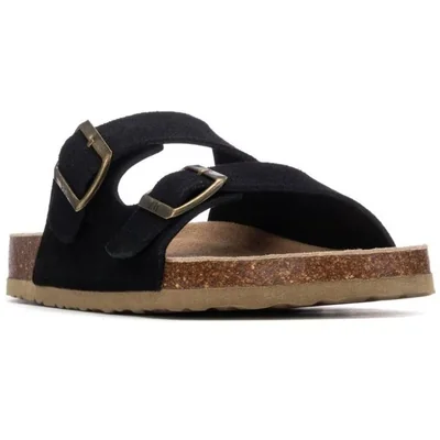 Sandalia Slide en Piel Xti Negro Doble Hebilla para Hombre