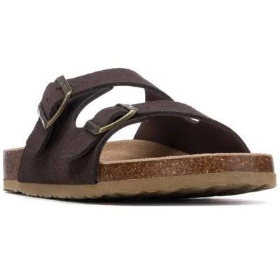 Sandalia Slide en Piel Xti Café Doble Hebilla para Hombre