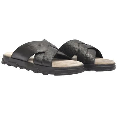 Sandalia Casual en Piel Baerchi Negro Tiras Cruzadas para Hombre