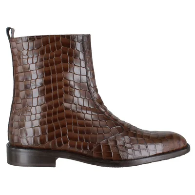 Bota Vestir Sofisticado Hombre Carlo Ronaldi 1021 Res Grabada Lagarto Café Suela Cuero Injerto Acabado Auténtico