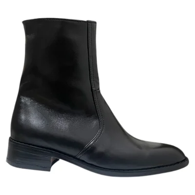 Botas Vestir Piel Negra Tacón Cubano Suela Cuero Hombre