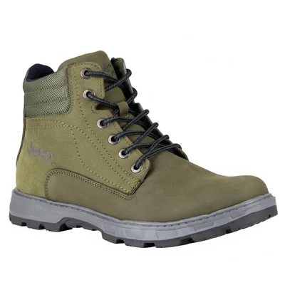 Botas Urbanas Jeep Aventura Para Hombre Calzado Outdoor Trekking Botín De Piel Caballero Resistente 16501-50 Nobuk Verde