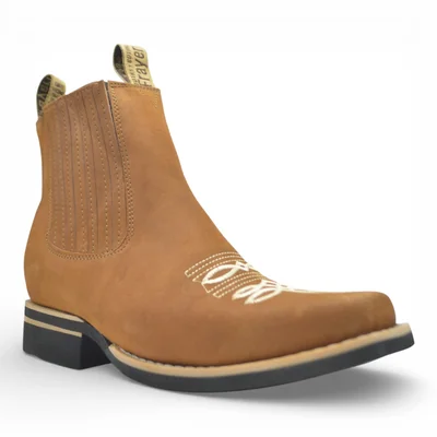 Botin Vaquero Para Caballero Tipo Rodeo 100% Piel Frayeri Nobuck Oro