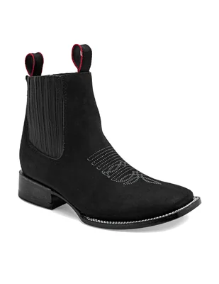 Botín Chelsea Estilo Vaquero Negro con Detalles Rojos
