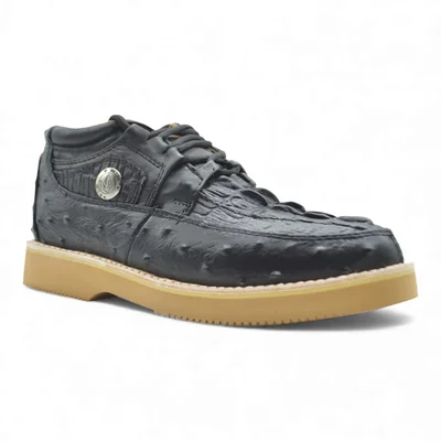 Zapato Casual Para Caballero Grabado Tipo Exotico En Piel Avestruz Negro