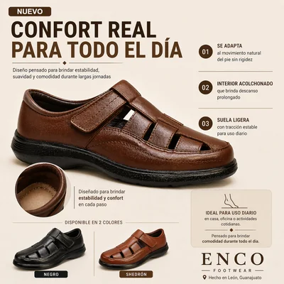Huarache Hombre Piel Borrego Pie Diabético Sandalia De Descanso Acojinado C1 Enco