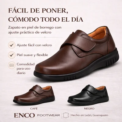 Zapato Hombre Piel Borrego Cierre Velcro Cómodo Confort Pie Diabético de Descanso