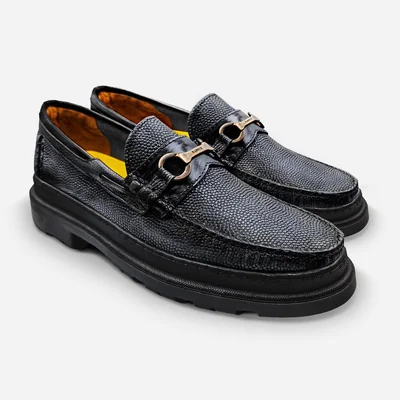 Mocasin Zapato Vestir Dayton Randem Mantarraya Grabado Negro Sombra.