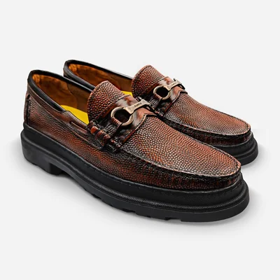 Mocasin Zapato Vestir Dayton Randem Mantarraya Grabado Cafe Caoba.