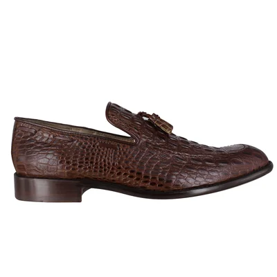 Zapato Vestir Mocasín Formal Hombre Carlo Ronaldi 1036 Res Grabada Caimán Café Cuero Clasico Moderno