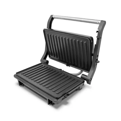 RCA Parrilla Panini Press RC-123G Apertura de 180°, Placas Antiadherentes, Control Automático de Temperatura, Luces Indicadoras y Mango Frío al Tacto