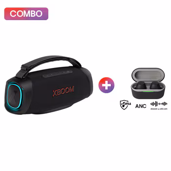 Bocina Bluetooth portátil LG XBOOM Go XG8T de grado militar y batería de 15 horas de duración + LG xboom Buds by will.i.am | Audífonos Bluetooth | xboom Signature Sound con driver de grafeno | Color Negro XG8TOB.BUDS