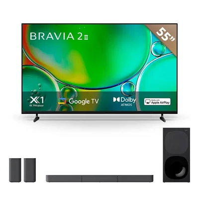 Combo: Televisor BRAVIA 2 II | Procesador 4K X1™ | 4K Ultra HD + Sistema de teatro en casa de 5.1 canales con barra de sonido
