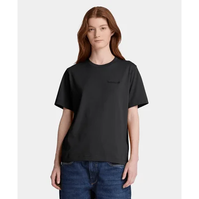 Playera de manga corta con logotipo bordado para mujer, Negro