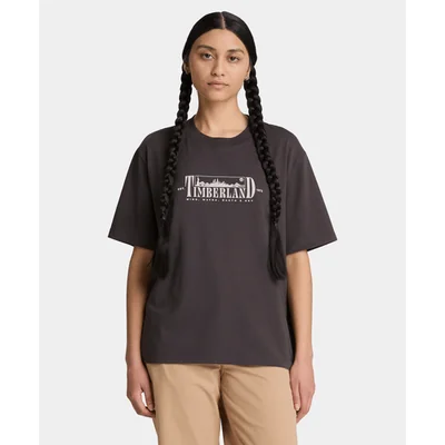 Playera de manga corta con estampado para mujer, Negro