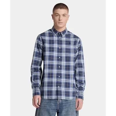 Camisa de popelín a cuadros de corte regular para hombre, Azul