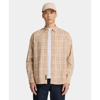 Camisa de popelín a cuadros de corte regular para hombre, Beige