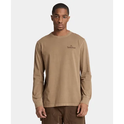 Playera de manga larga teñida South Cabot para hombre, Café