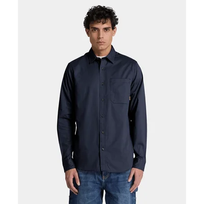 Camisa de sarga de manga larga para hombre, Azul